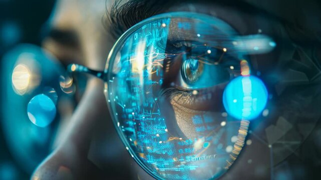 woman checking data flow, futuristic background