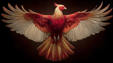 Obraz premium Majestic Phoenix Spreading Wings with Vibrant Red and Gold Feathers