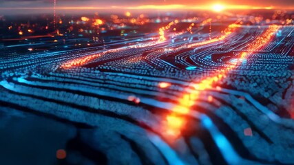 abstract background with pink blue neon lines glowing in ultraviolet light, and bokeh lights. Data transfer concept. Digital futuristic wallpaper - Powered by Adobe