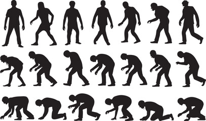 Collection of silhouettes depicting various stages of zombie movement and poses