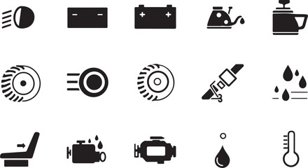 Automotive Dashboard Warning and Indicator Icons – Vector Silhouette Set