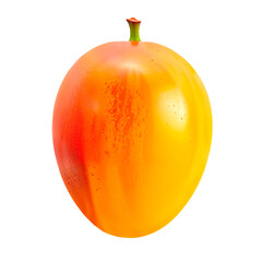 Isolated close up of a ripe mango with a stem on a plain black background view on transparent background