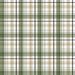 Seamless plaid vector pattern. Repeating crisscross tartan design with green and brown stripes on a white background. Apparel textile print.