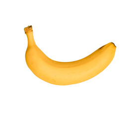 A single yellow banana curving slightly against a stark black background space on transparent background