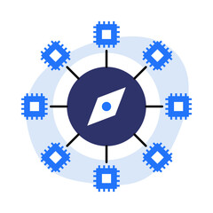 Autonomous Compass Icon, AI navigation, Autonomous decision-making, Intelligent guidance systems, AI-driven direction, and Autonomous navigation systems. Vector illustration.