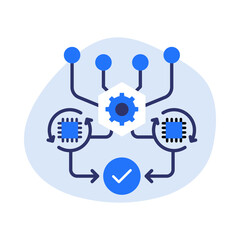 Connected Minds Icon, AI agent communication, Distributed intelligence, Multi-agent systems, Collaborative AI, and Networked AI solutions. Vector illustration.