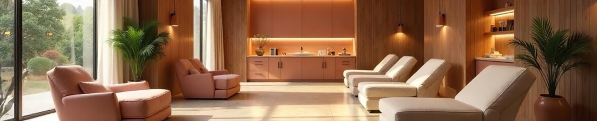 Luxurious Spa Salon Interior Relaxing Atmosphere, Elegant Design, Modern Furniture, Sophisticated Lighting, Perfect for Wellness and Pampering