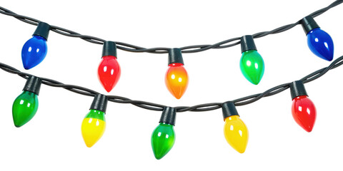 Brightly colored christmas string lights illuminate festive holiday celebrations brightly lit isolated on transparent background