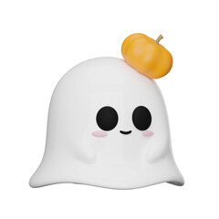 Fototapeta premium Cute 3D Ghost with Pumpkin Hat Halloween Illustration