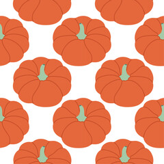 Autumn Pumpkins Pattern. Hand drawn trendy flat style. Thanksgiving Autumn vegetable harvest background. Cute Red pumpkin. Seasonal pattern for cover packaging card. Vector illustration