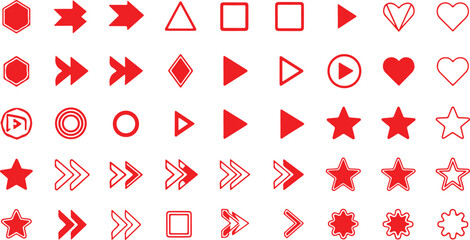 Red Star and Arrow Icons with White Background for Website and Application Design Use