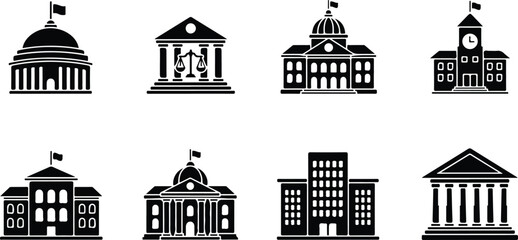 Simple government building illustration vector in black and white ideal for logos and icons