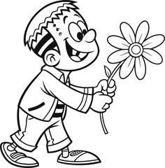 Happy Boy Offering a Flower