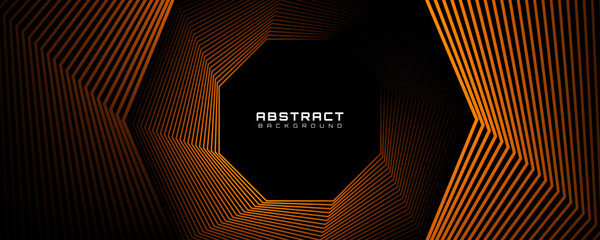 3D orange techno abstract background overlap layer on dark space with octagon lines effect decoration. Modern graphic design element stripes style concept for web, art, flyer, card, or brochure cover