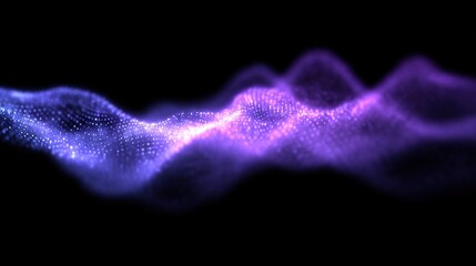 Abstract visualization of a digital wave, with shimmering blue and purple dots against a black background.