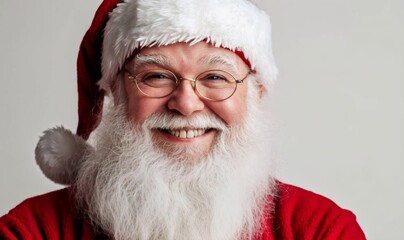 Santa claus wearing his traditional red hat and suit, smiling at camera, representing holiday spirit and joy - Powered by Adobe