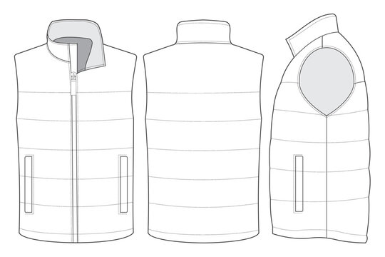 insulated vest template. sleeveless puffer jacket fashion design.