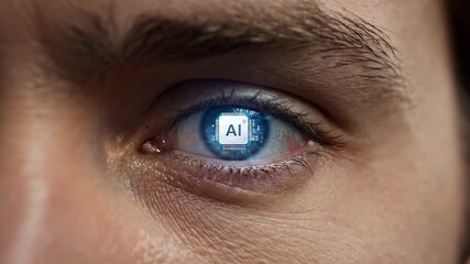 AI Chip Implanted in Man’s Eyes, Human of the Future, Cybernetic Implant, Human Augmentation, Memory Enhancement - Powered by Adobe