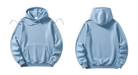 Light blue hoodie front and back view isolated on transparent background