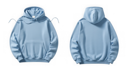 Light blue hoodie front and back view isolated on transparent background