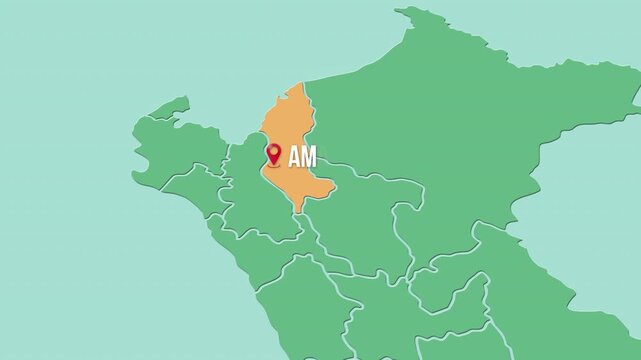 Mapa de Per&uacute; con divisi&oacute;n pol&iacute;tica resaltando el departamento de Amazonas
