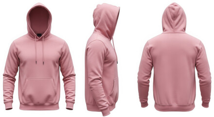 Pink hoodie mockup front side and back view isolated on transparent background