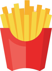 Crispy golden french fries in red paper container fast food appetizer vector