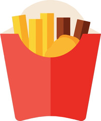 Crispy french fries in red carton fast food snack icon vector