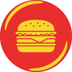 Gourmet cheeseburger icon vibrant red circle fast food graphic vector
