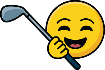 Happy Cartoon Golf Emoji Holding a Club and Smiling