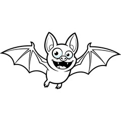 Cartoon Bat Flying with Open Wings and Smiling.