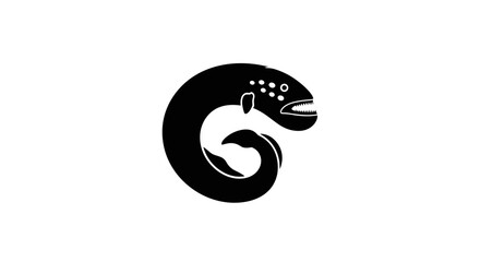 Obraz premium A minimalist black circular fish emblem on a white background.