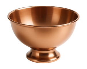A shiny copper-plated bowl perfect for displaying candies on a coffee table.