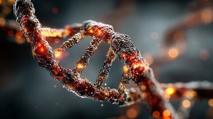 Glowing DNA Helix Structure with Sparkling Elements and Particles