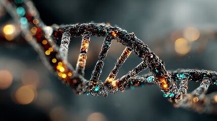 Intricate 3D Render of DNA Double Helix Structure with Light Effects