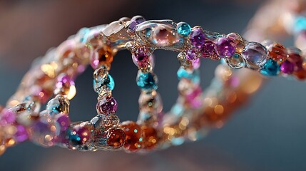 Colorful DNA Helix with Glowing Beads and Sparkling Details