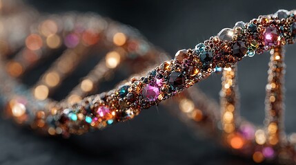 Detailed Close-Up of Artistic DNA Helix with Colorful Gems