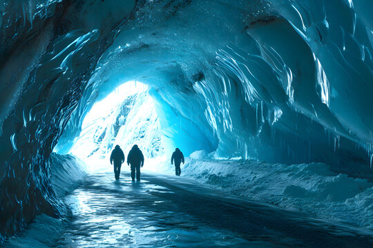 Journey through a stunning ice cave with mesmerizing blue hues in a remote location showcasing natural beauty