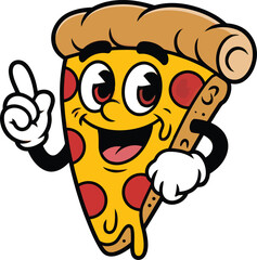 Cartoon Pepperoni Pizza Slice Mascot Character Pointing Up