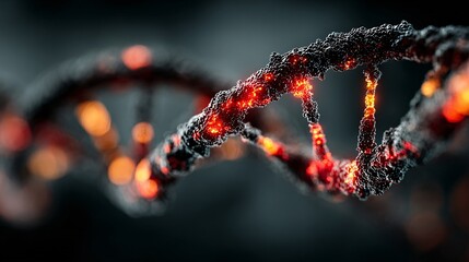 Close-up View of Abstract DNA Structure with Glowing Elements