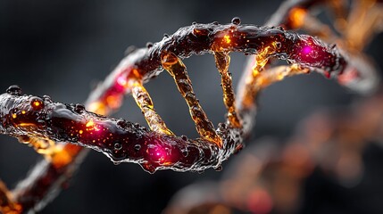 Vibrant DNA Helix Structure with Glowing Effects in Dark Background