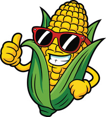 Cool Cartoon Corn Mascot with Sunglasses Giving a Thumbs Up