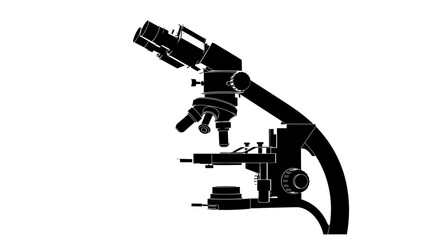 Fototapeta premium Black silhouette of a laboratory microscope on a white background.