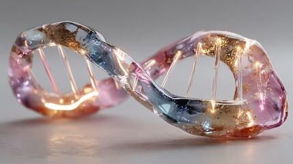 Colorful Glass DNA Sculpture with Light Effects and Sparkles