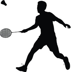 Silhouette of a Male Badminton Player in Action with a Racket