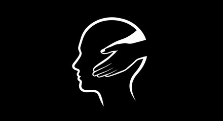 Hand touching head silhouette concept of mental health and support.