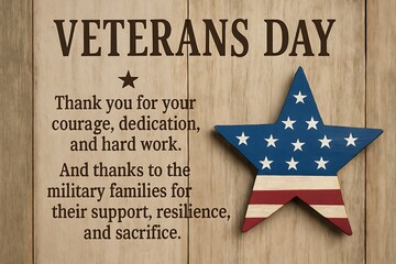 Veterans day message with a patriotic star on a wooden background