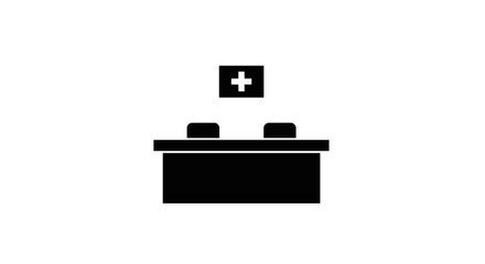 Medical office desk with cross symbol above it.