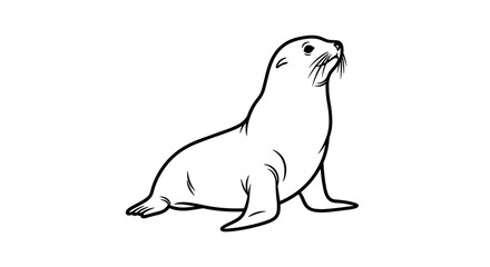 Minimalist black line drawing of a sitting sea lion.
