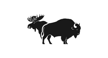 Moose and bison wild animal silhouettes side by side.
